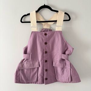 Caron Callahan Overall Tank Top Sleeveless Buttons Thick Straps Patch Pockets